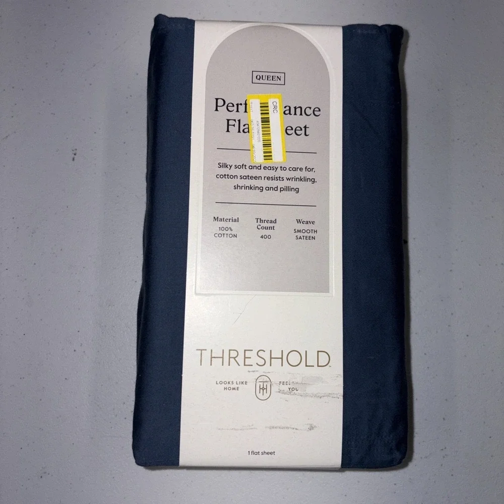Threshold Performance 100% Cotton Sateen QUEEN Flat Sheet Blue 400 TC Smooth
